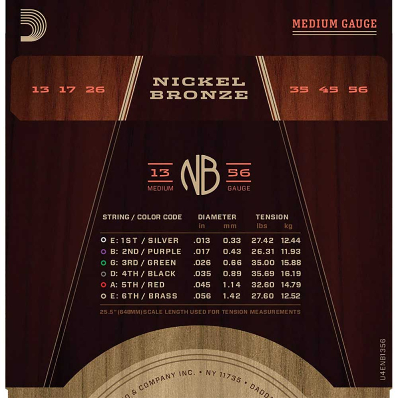 Струны для акустической гитары D'Addario Nickel Bronze NB1356 Medium (6 шт)